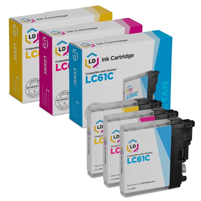 LD Products Compatible Ink Cartridge Replacement for Brother LC61 Series (Cyan, Magenta, Yellow, 3-Pack) Compatible with Brother DCP-165c DCP-585CW DCP-375CW DCP-385CW DCP-J125 DCP-395CN - Image 1